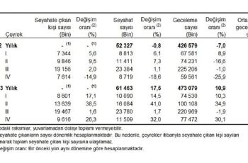 Yurt içinde ikamet eden 9 milyon 616 bin kişi seyahate çıktı