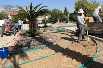 Kemer’de kavşak ve refüjlerde bakım çalışması