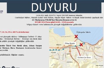 8 Eylül Pazar sabahı ulaşıma maraton düzenlemesi