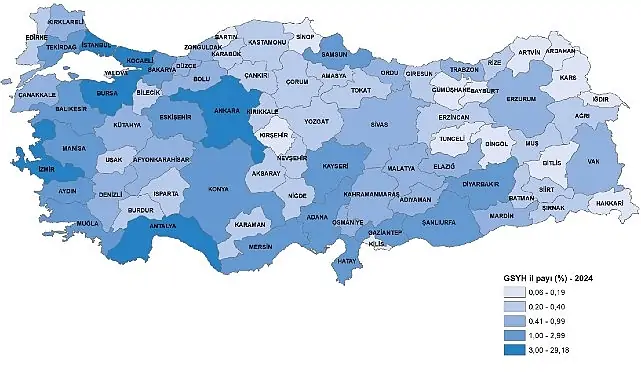 İl Bazında Gayrisafi Yurt İçi Hasıla, 2024